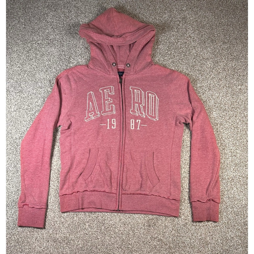 Aero 1987 Full-Zip Hoodie In Red Size M With Appliqued & Embroidered Letters